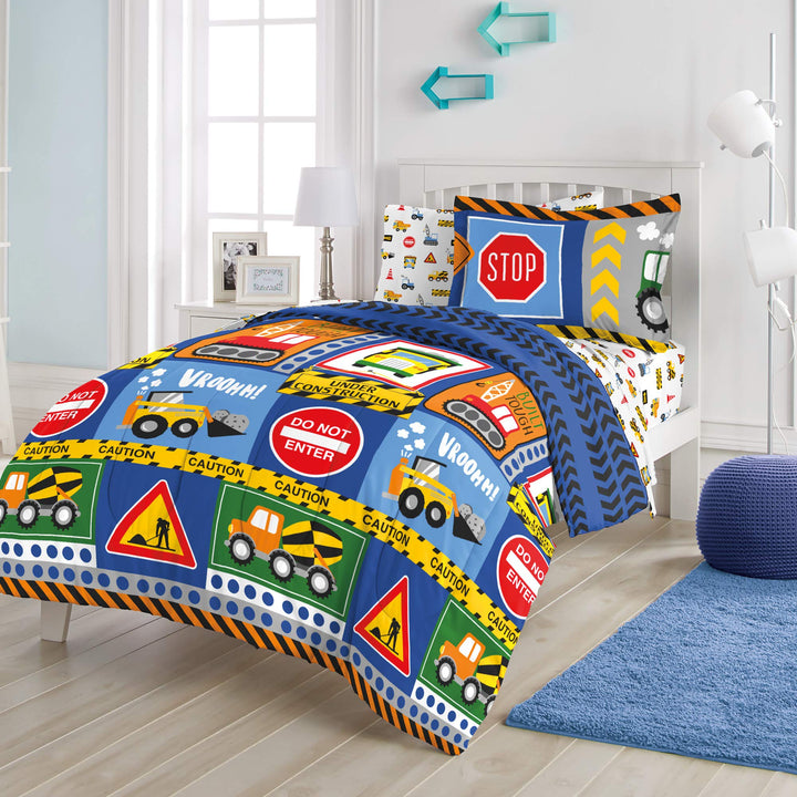 dream FACTORY Under Construction 7-Piece Microfiber Bag Comforter Bedding Set Full - Diamond Home USA