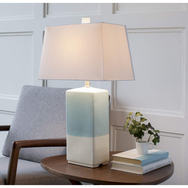Rustic Table Lamp with Glazed Ceramic Base Blue Cream White Transitional Bulbs - Diamond Home USA