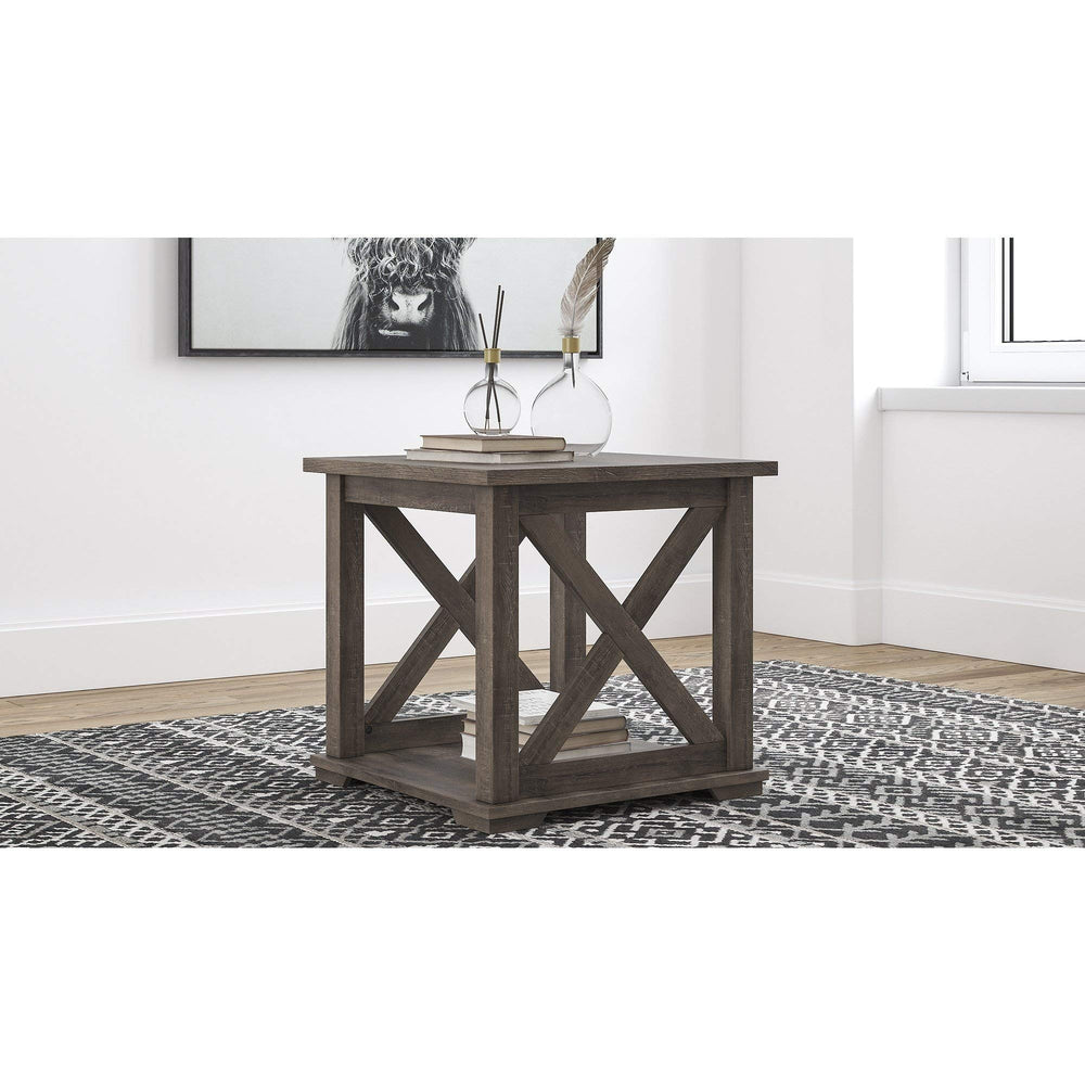 Bristle Ridge Grey Square End Table Modern Contemporary Wood Distressed Lift Top - Diamond Home USA