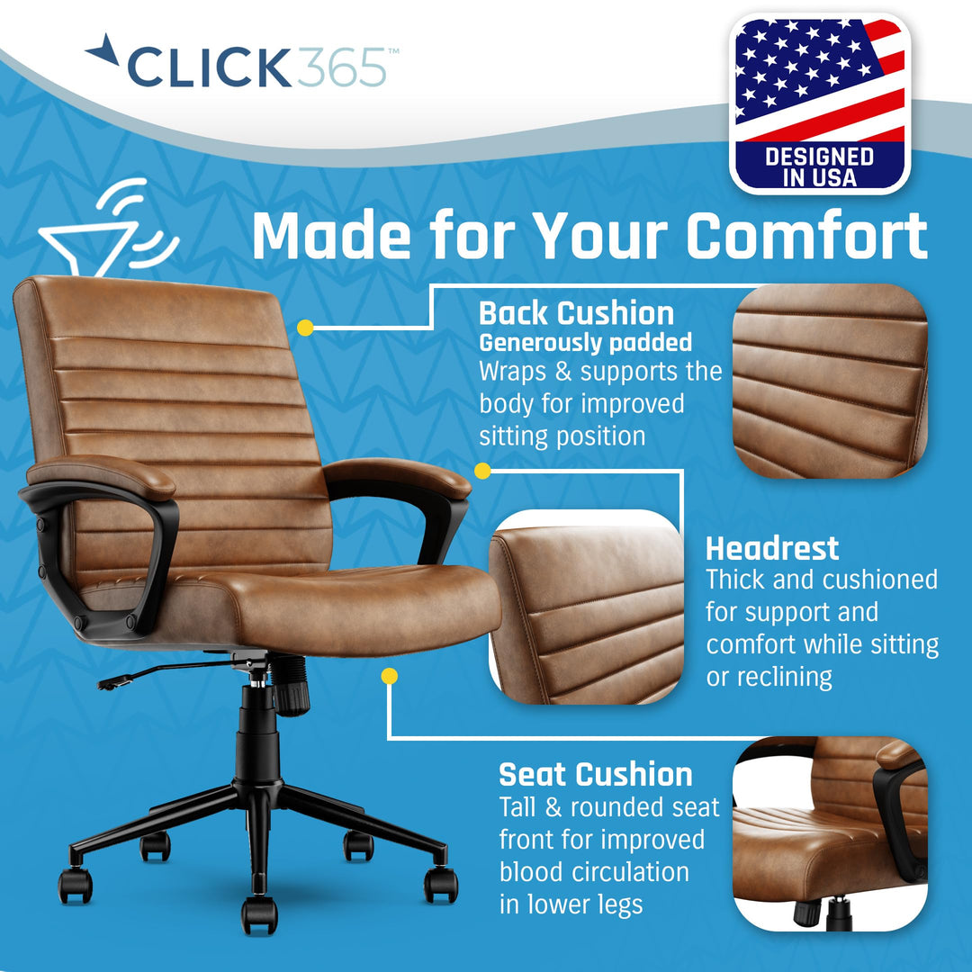 Click365 Transform 3.0 Extra Comfort Ergonomic Mid Back Channel Stitching Desk Chair, with Padded armrests, Adjustable-Height