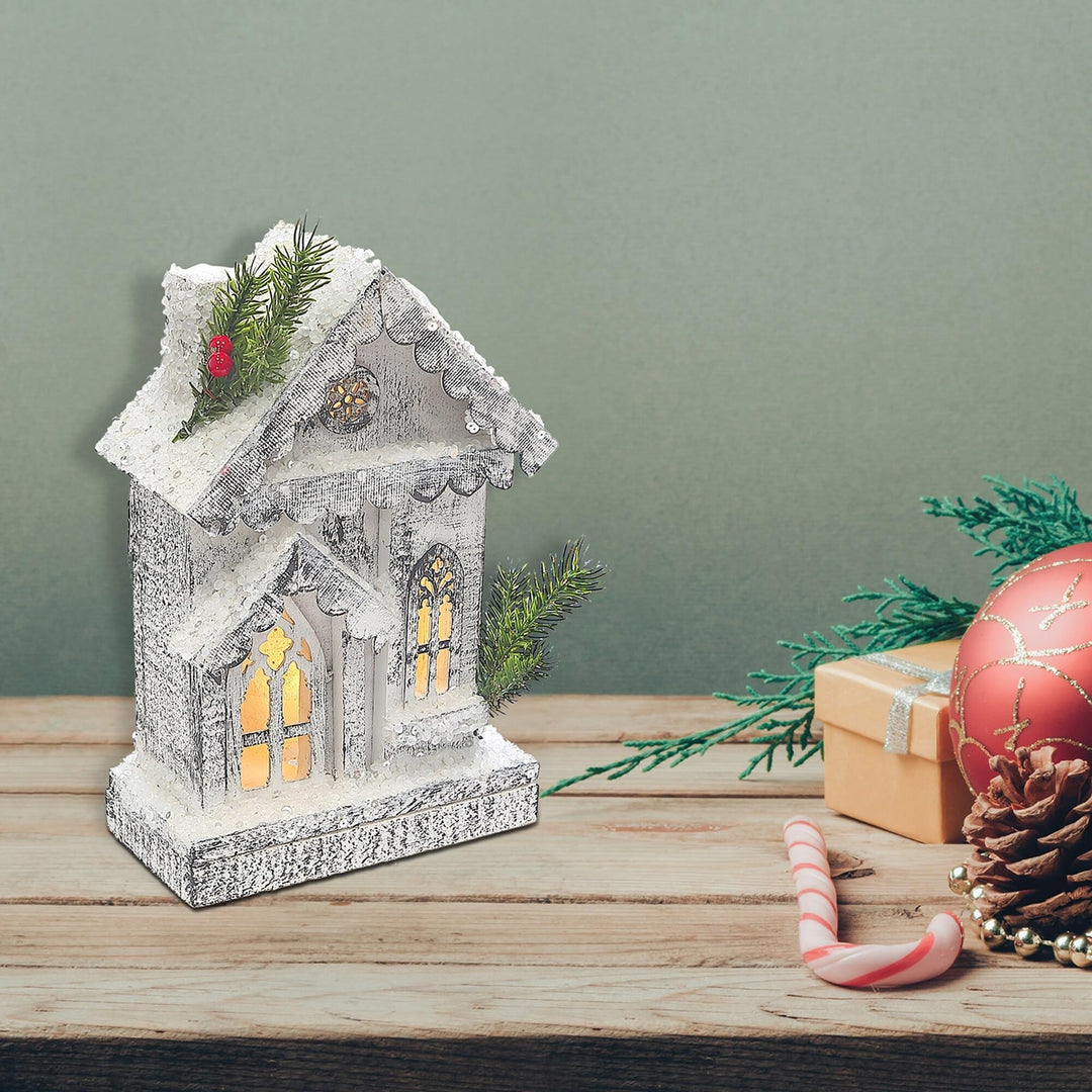 Christmas Led Snow Covered House 11" White Wood - Diamond Home USA