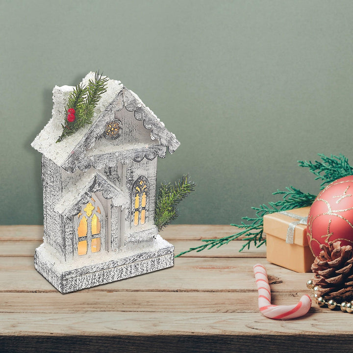 Christmas Led Snow Covered House 11" White Wood - Diamond Home USA