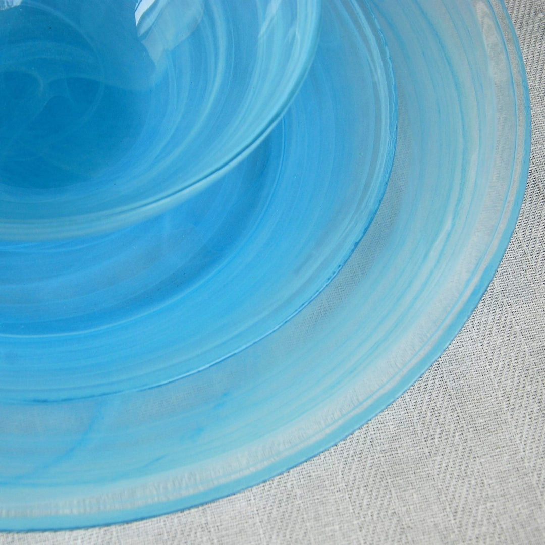 Red Pomegranate NUAGE 12 PCS. DINNERWARE SET BLUE aqua 11" 8" 6.5"" (0808-6) blue/white - Diamond Home USA