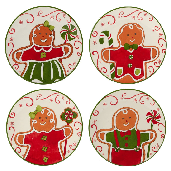 Holiday Magic Gingerbread 6" anape/Luncheon/Snack Plates Set of 4 Green Multi - Diamond Home USA