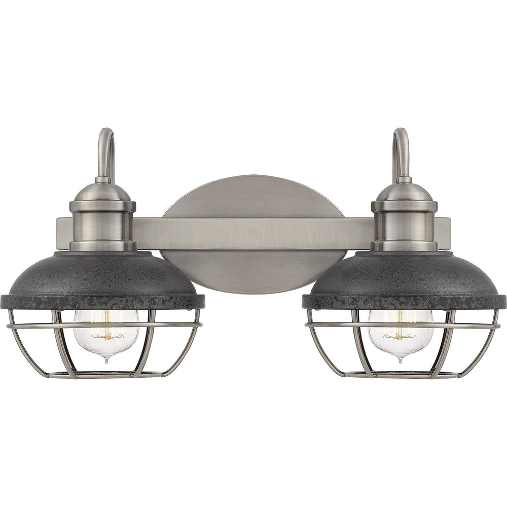 Antique Polished Nickel 2-Light Bath Light Black Silver Industrial - Diamond Home USA