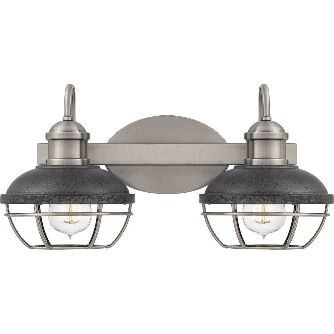 Antique Polished Nickel 2-Light Bath Light Black Silver Industrial - Diamond Home USA