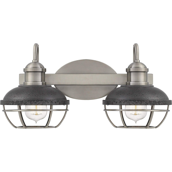 Antique Polished Nickel 2-Light Bath Light Black Silver Industrial - Diamond Home USA