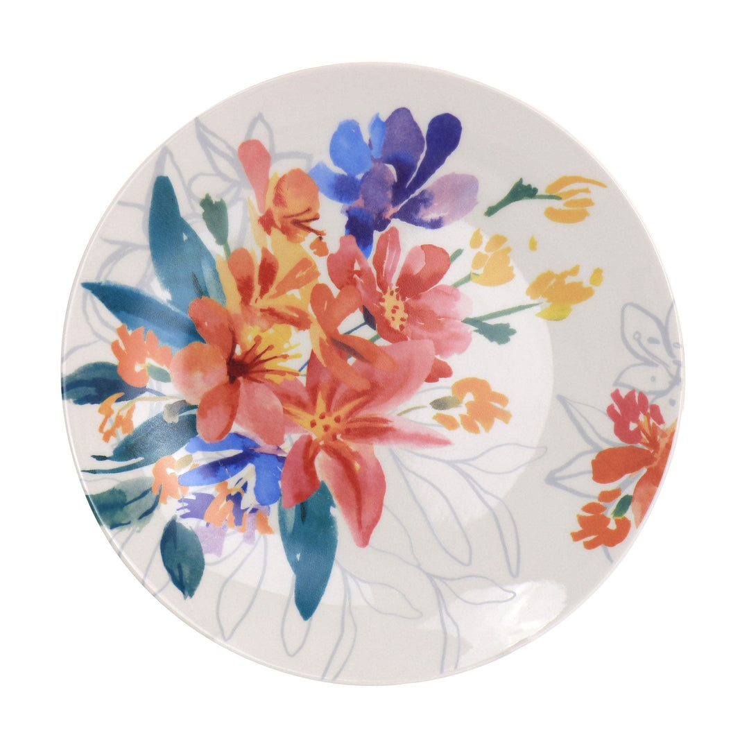 Blossom 12 Pc Ceramic Dinnerware Set In Blue Pc Floral Casual Round Piece - Diamond Home USA