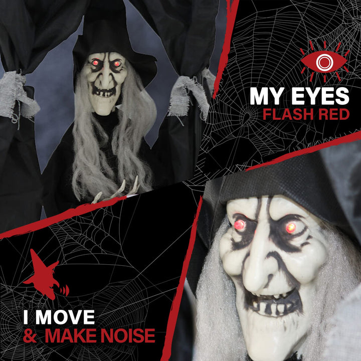 Haunted Hill Farm 1.6 ft. Hanging Animated Witch Decoration|Halloween Haunted - Diamond Home USA