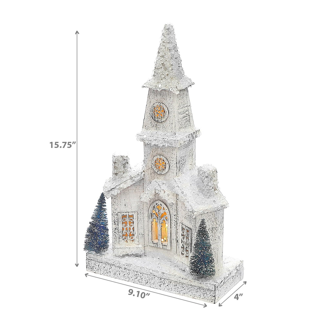 Christmas Led Snow Covered Church 15.75" White Wood - Diamond Home USA