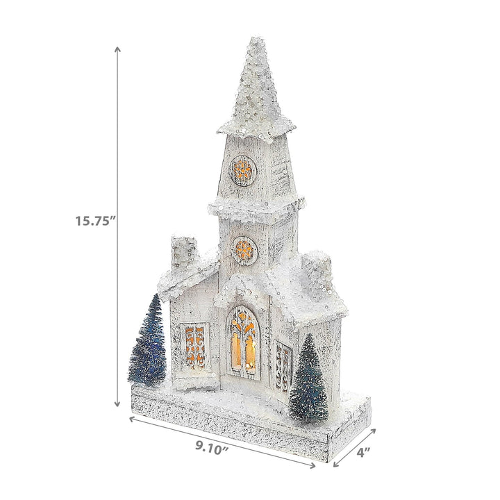 Christmas Led Snow Covered Church 15.75" White Wood - Diamond Home USA