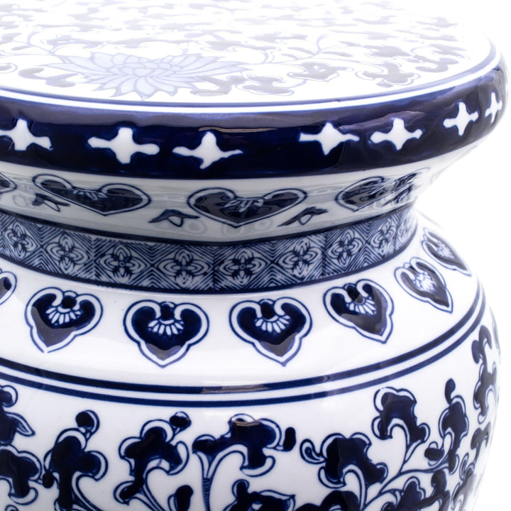 Euro Ceramica Claybarn Blue Garden Porcelain 16" Decorative Lotus Podium Stool Medium - Diamond Home USA