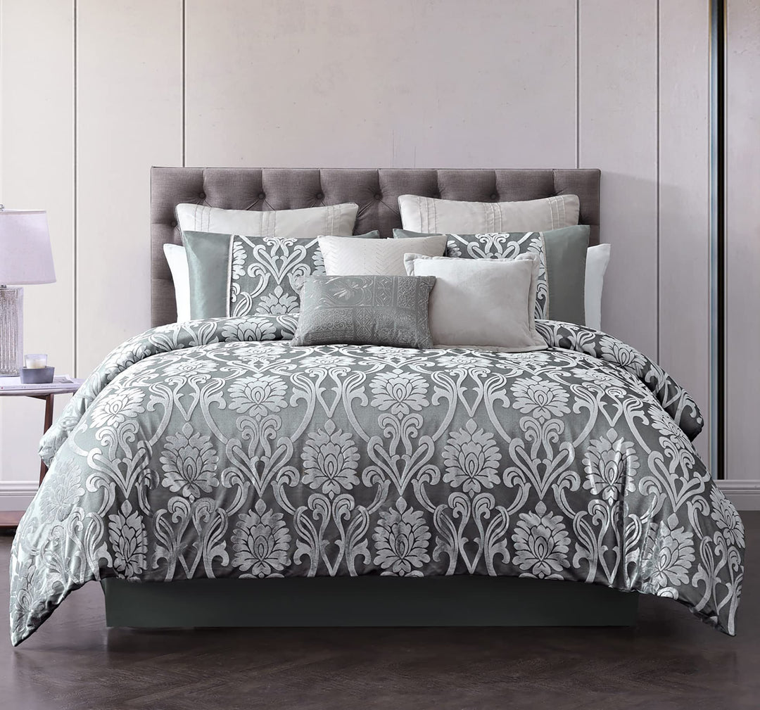 Riverbrook Home 100% Polyester Comforter Set Queen Dupre - Gray 9-Piece Set