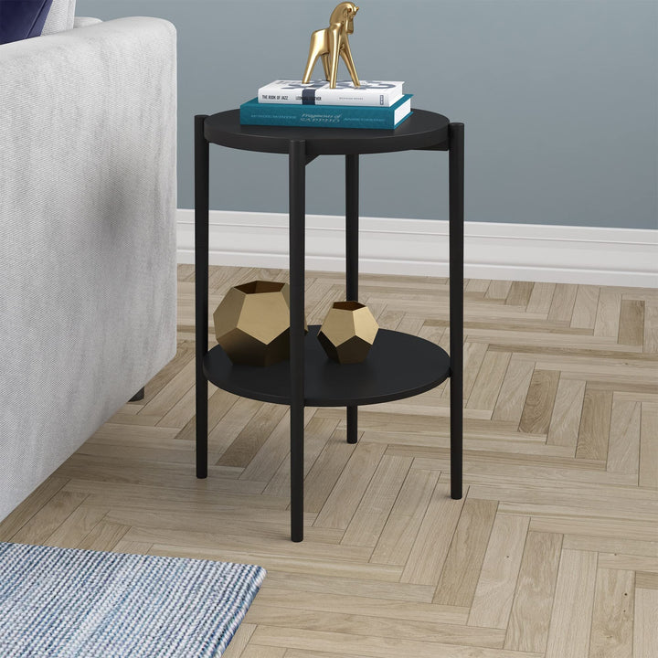 18'' Wide Round Side Table with Metal Shelf Black Modern Contemporary Bronze - Diamond Home USA