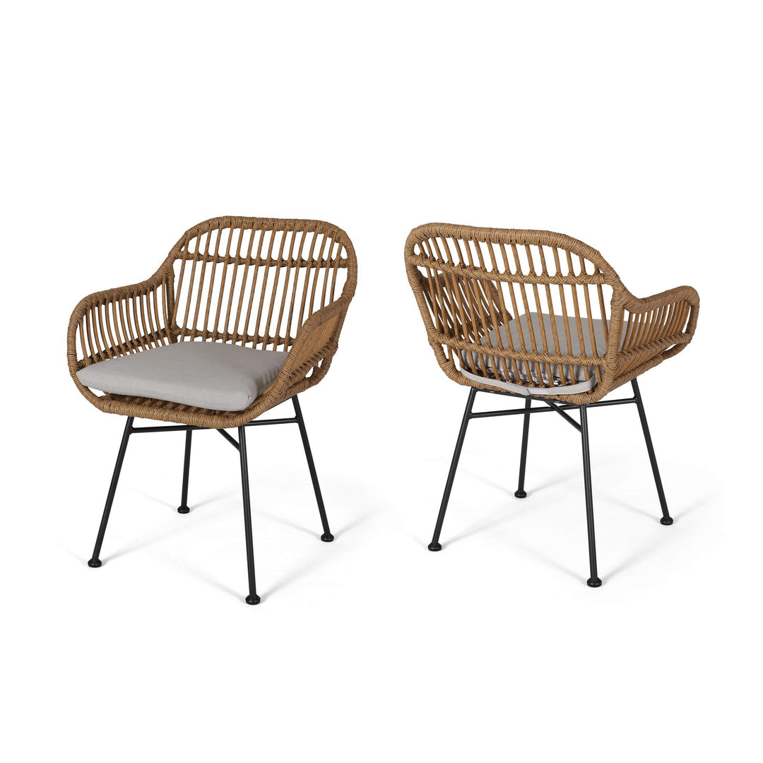 GDFStudio Outdoor Woven Faux Rattan Chairs with Cushions (Set of 2) Light Light Brown, Beige, Black Finish