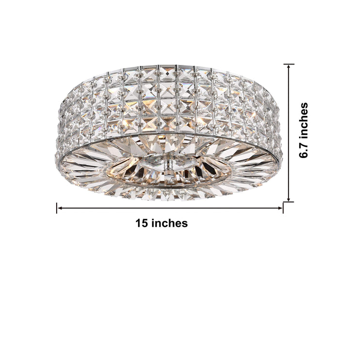 Chrome Finish 3-Light Crystal and Prism Round Flush Mount - Clear Modern - Diamond Home USA