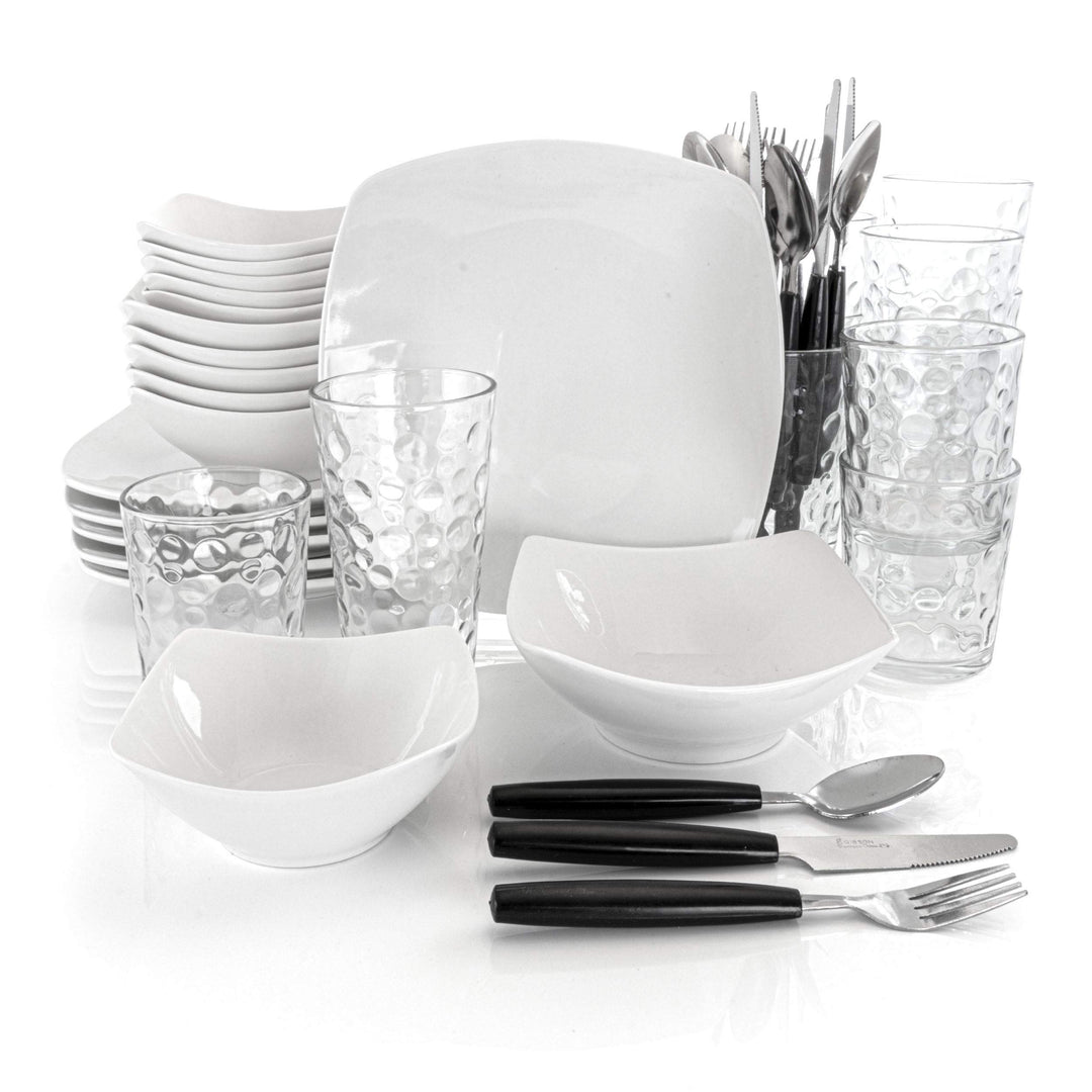 All U Need 48 Piece Ceramic Dinnerware Combo Set In White Solid Casual Round