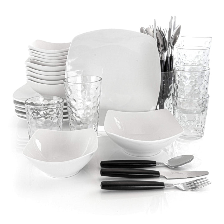 All U Need 48 Piece Ceramic Dinnerware Combo Set In White Solid Casual Round