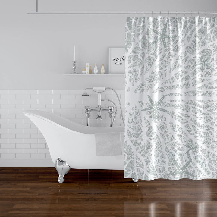 Fan Coral Light Green Pillow Shower Curtain Green Geometric Nautical Coastal - Diamond Home USA