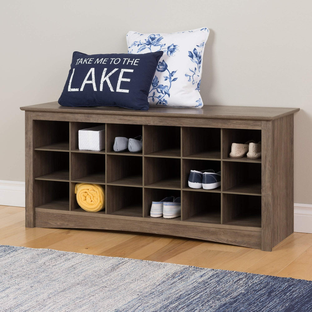 Drifted Grey Cubbie Storage Bench Solid Farmhouse MDF - Diamond Home USA