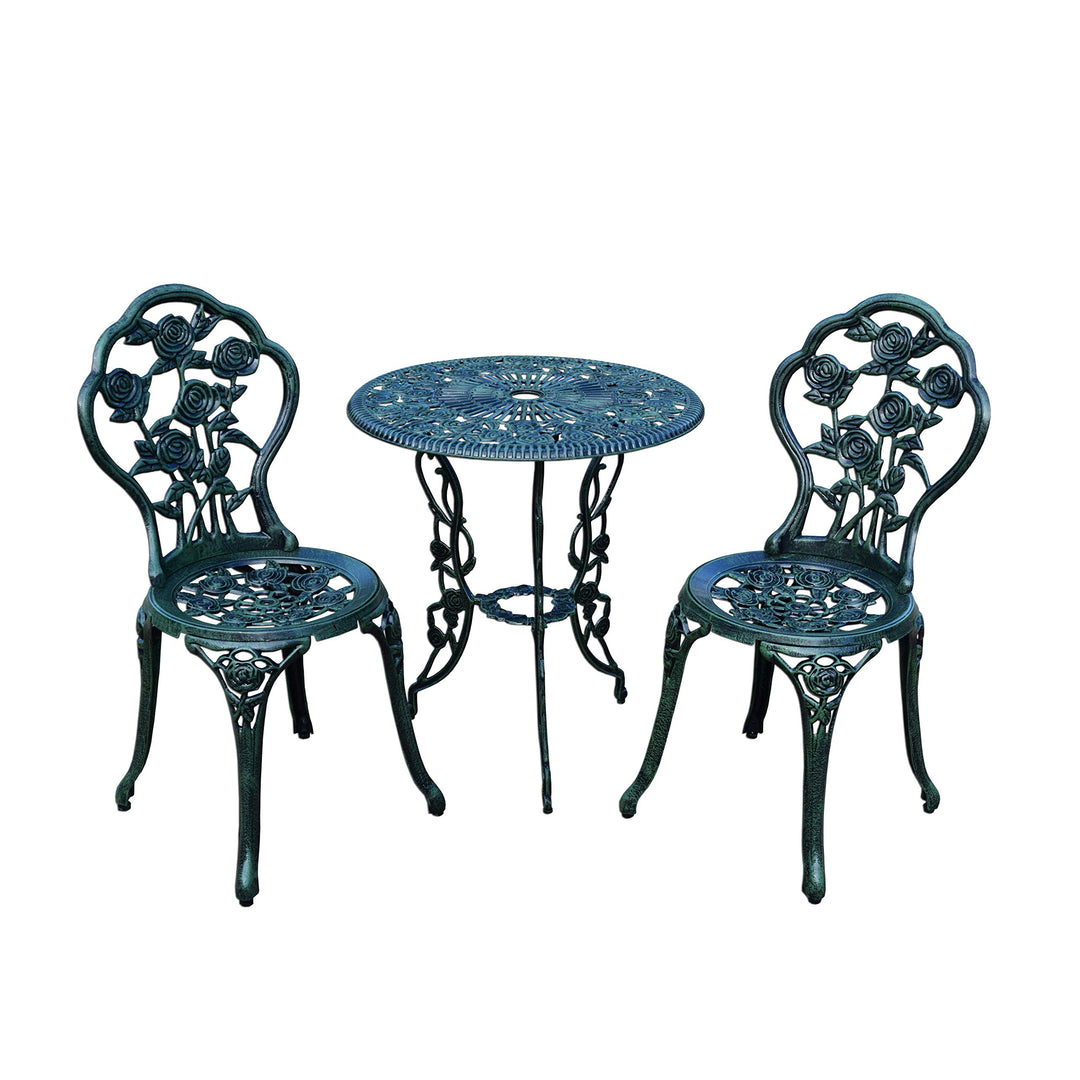 Oakland Living Cast Aluminum Conversation Metal Antique 3 Piece Patio Rose