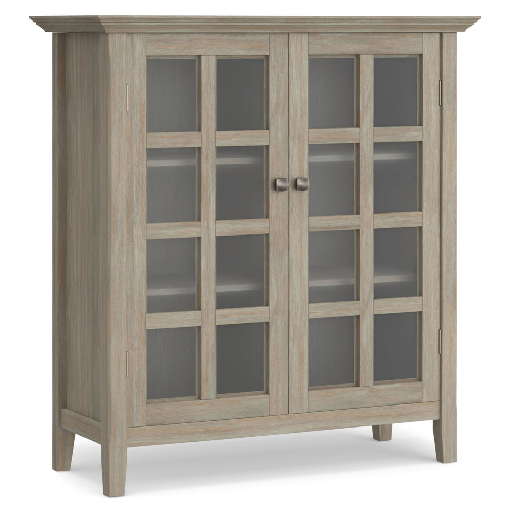 SIMPLIHOME Acadan SOLID WOOD 39 nch Wde Transtonal Medum Storage Cabnet Distressed Grey