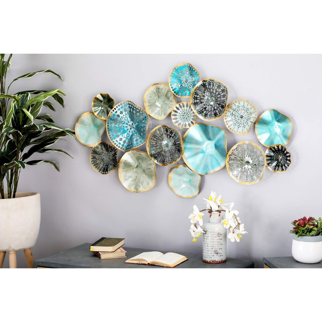 Coastal 25 X 50 Inch Floral Disc Montage Wall Decor by Multi Color Nautical Iron Multi Colored