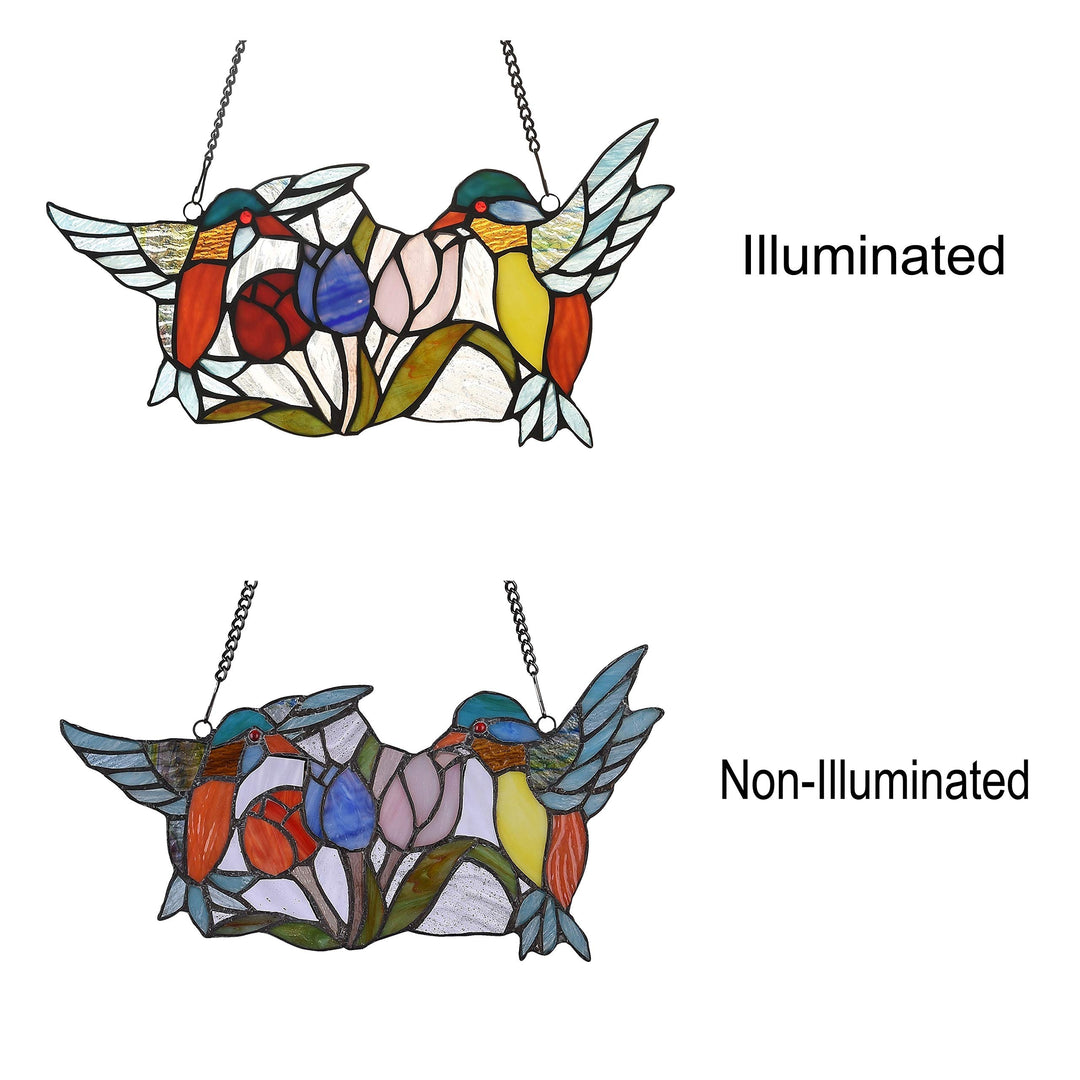75-Piece Stained Glass Birds/Flowers Window Suncatcher Multi Color Casual - Diamond Home USA