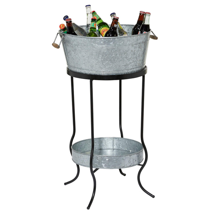 Farmhouse Style Drink Bucket Galvanized etal-Look 2-Tiers Silver 19 X 34round