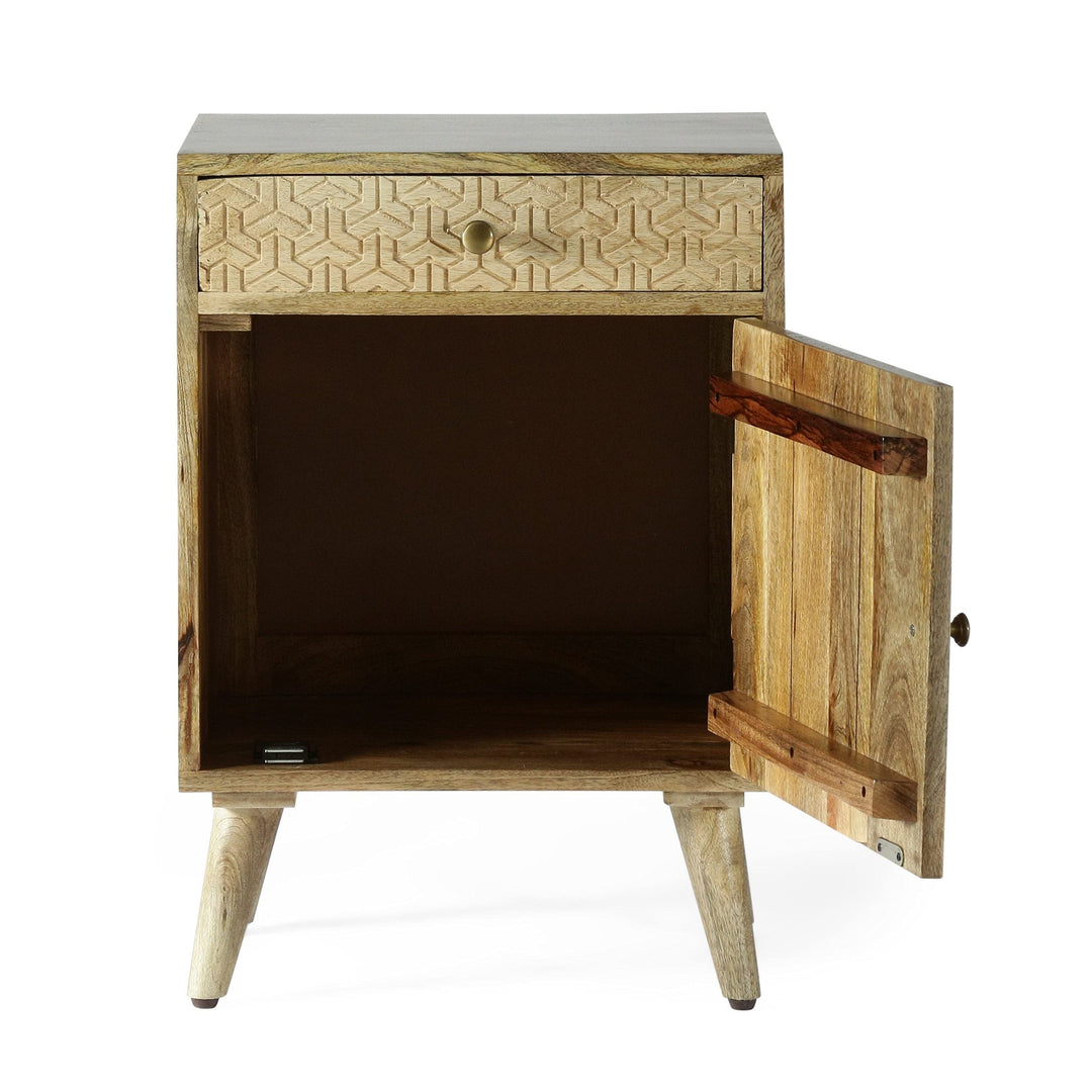 Boho Handcrafted Mango Wood Nightstand with Storage tural Bohemian Eclectic - Diamond Home USA