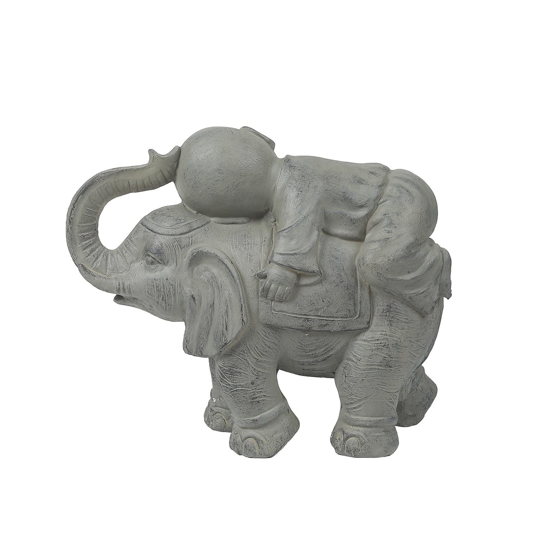 Gray Mgo Monk and Elephant Garden Statue Grey Oriental Magnesium Oxide Weathered - Diamond Home USA