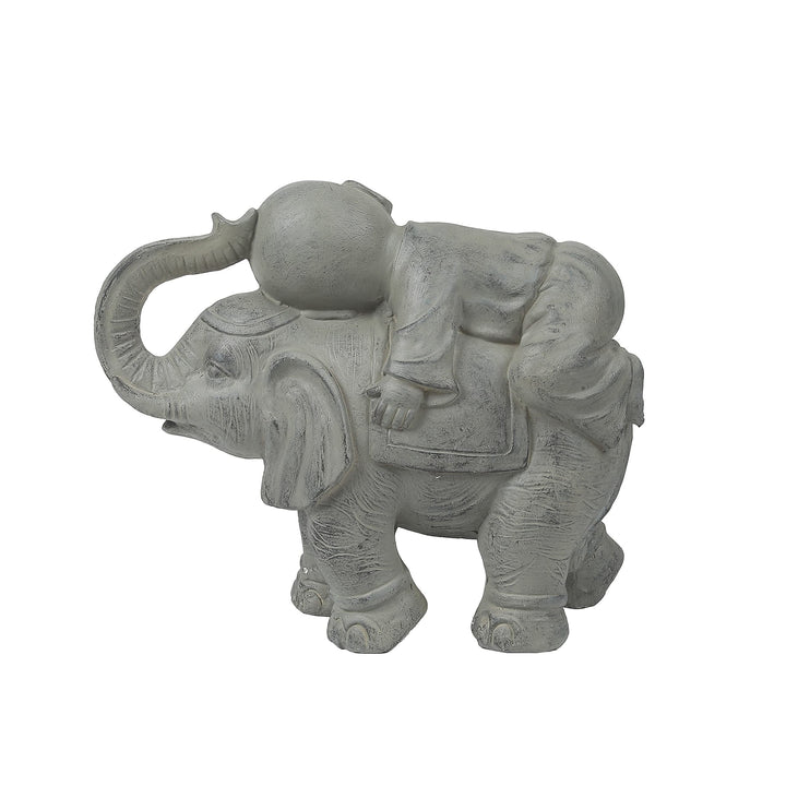 Gray Mgo Monk and Elephant Garden Statue Grey Oriental Magnesium Oxide Weathered - Diamond Home USA