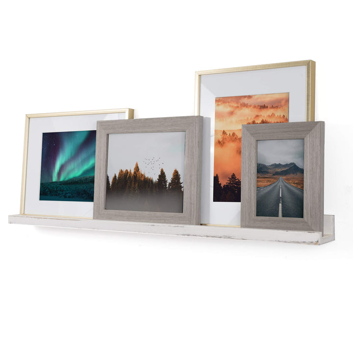 Rustic State Ted Wall Mount Narrow Picture Ledge Shelf Photo Frame Display - Burnt White - Diamond Home USA