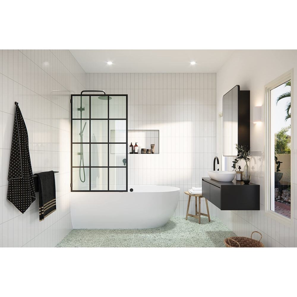 58.25" X 30" French Single Fixed Bath Panel Black Modern Contemporary Glass - Diamond Home USA