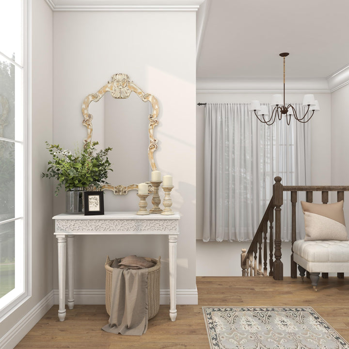 White Wood Carved Scroll Console Table Farmhouse - Diamond Home USA