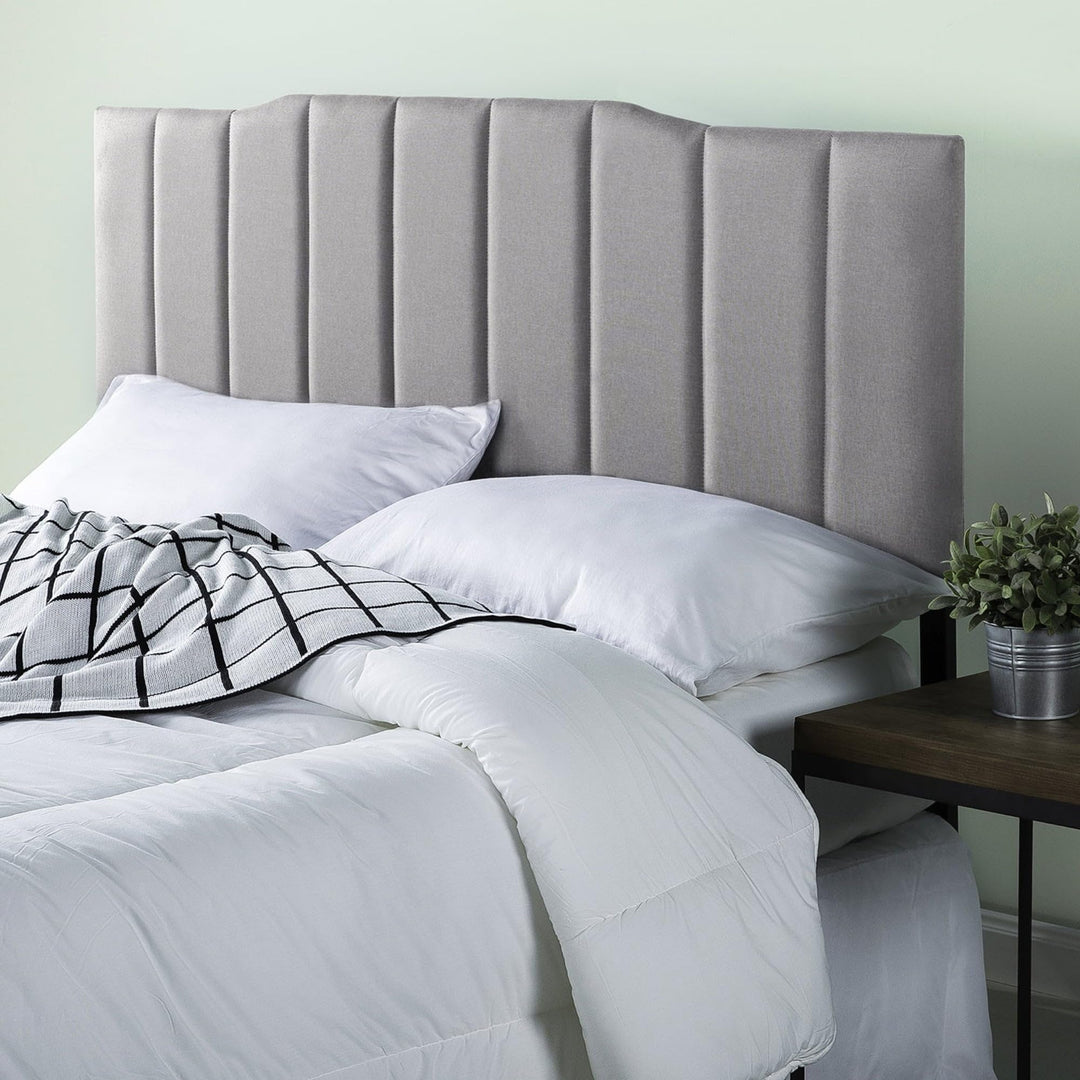 ZINUS Satish Upholstered Channel Stitched Headboard in Grey Queen