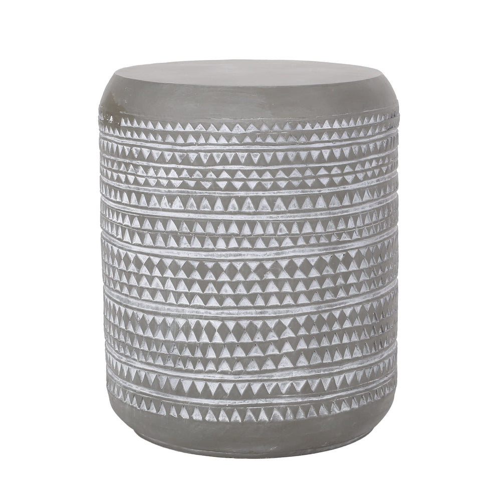 Outdoor Lightweight Concrete Side Table Grey Bohemian Eclectic Round Water - Diamond Home USA