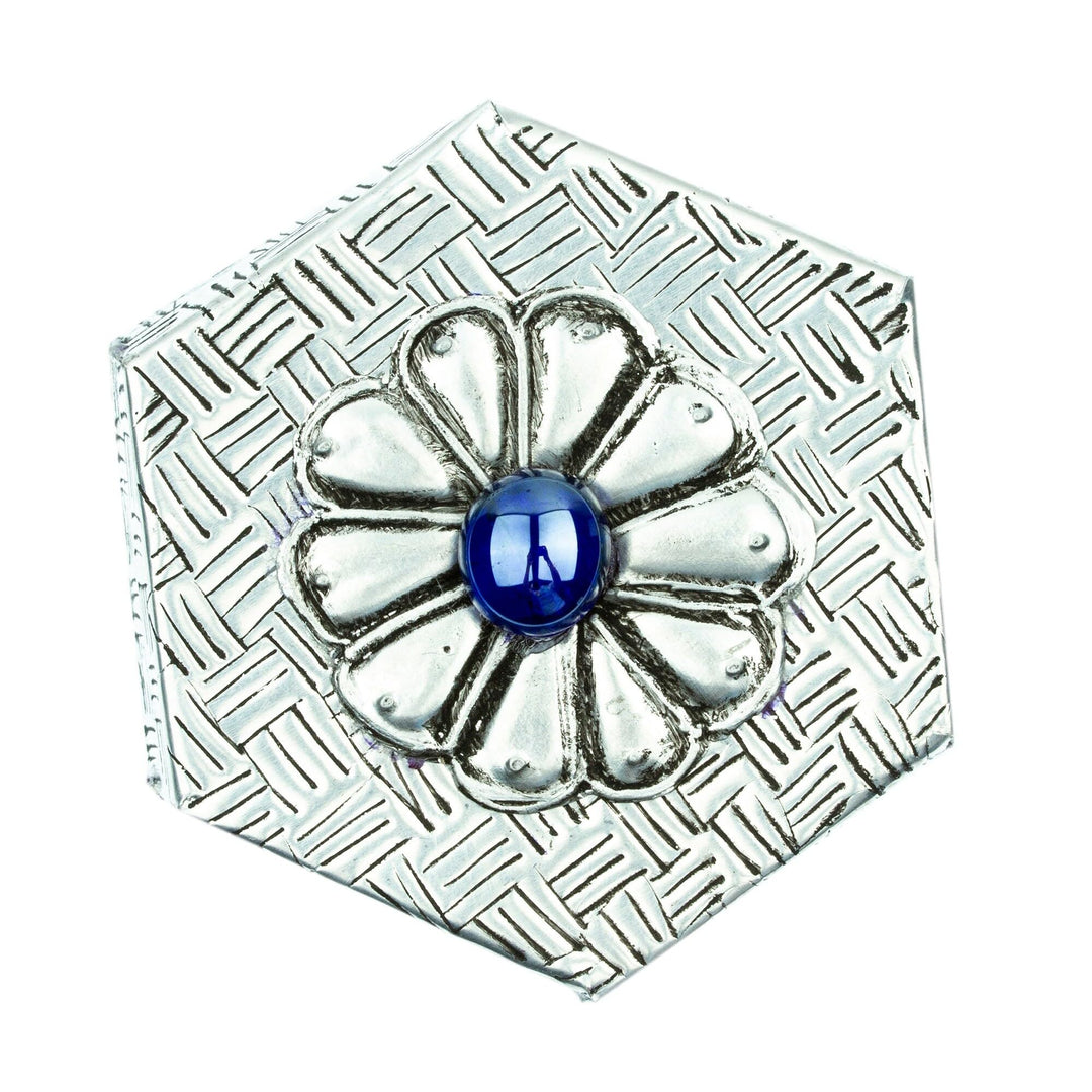 Handmade Hexagonal Blue Decorative Box Silver Modern Contemporary Antique - Diamond Home USA