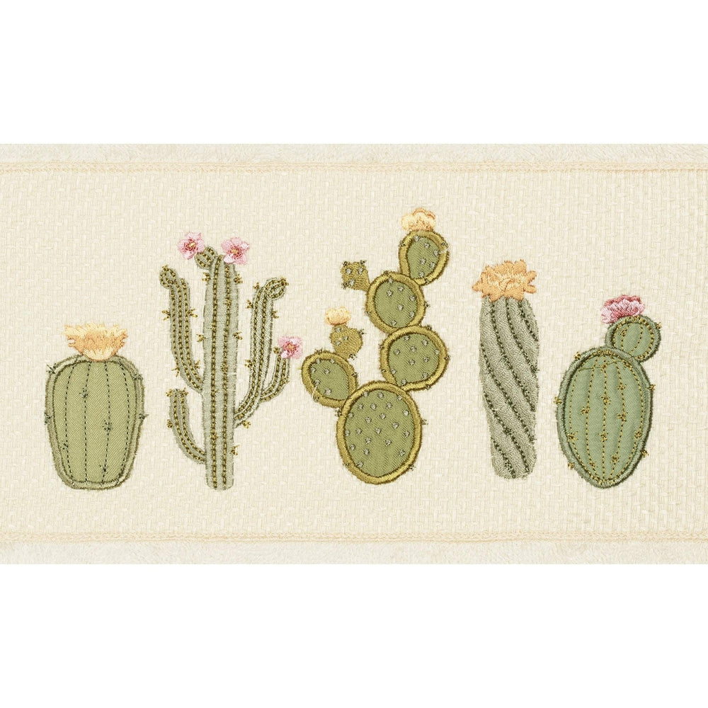 Turkish Cotton Cactus Embroidered Cream 2-Piece Bath Towel Set Cream Terry Cloth - Diamond Home USA