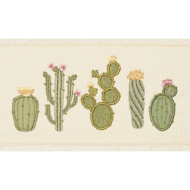 Turkish Cotton Cactus Embroidered Cream 2-Piece Bath Towel Set Cream Terry Cloth - Diamond Home USA