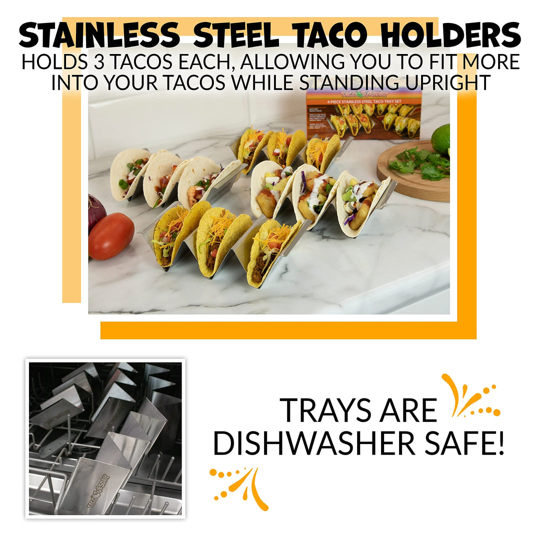 Taco Tuesday Kit Includes Tortilla Warmer 3 Salsa Bowls 4-Set Shell Holders - Diamond Home USA