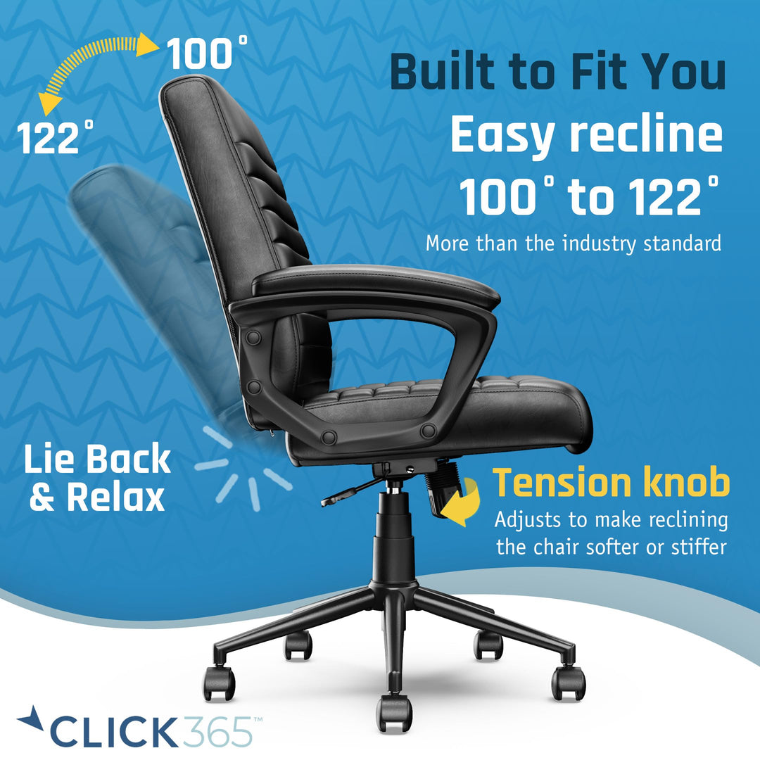 Click365 Transform 3.0 Extra Comfort Ergonomic Mid Back Channel Stitching Desk Chair, with Padded armrests, Adjustable-Height