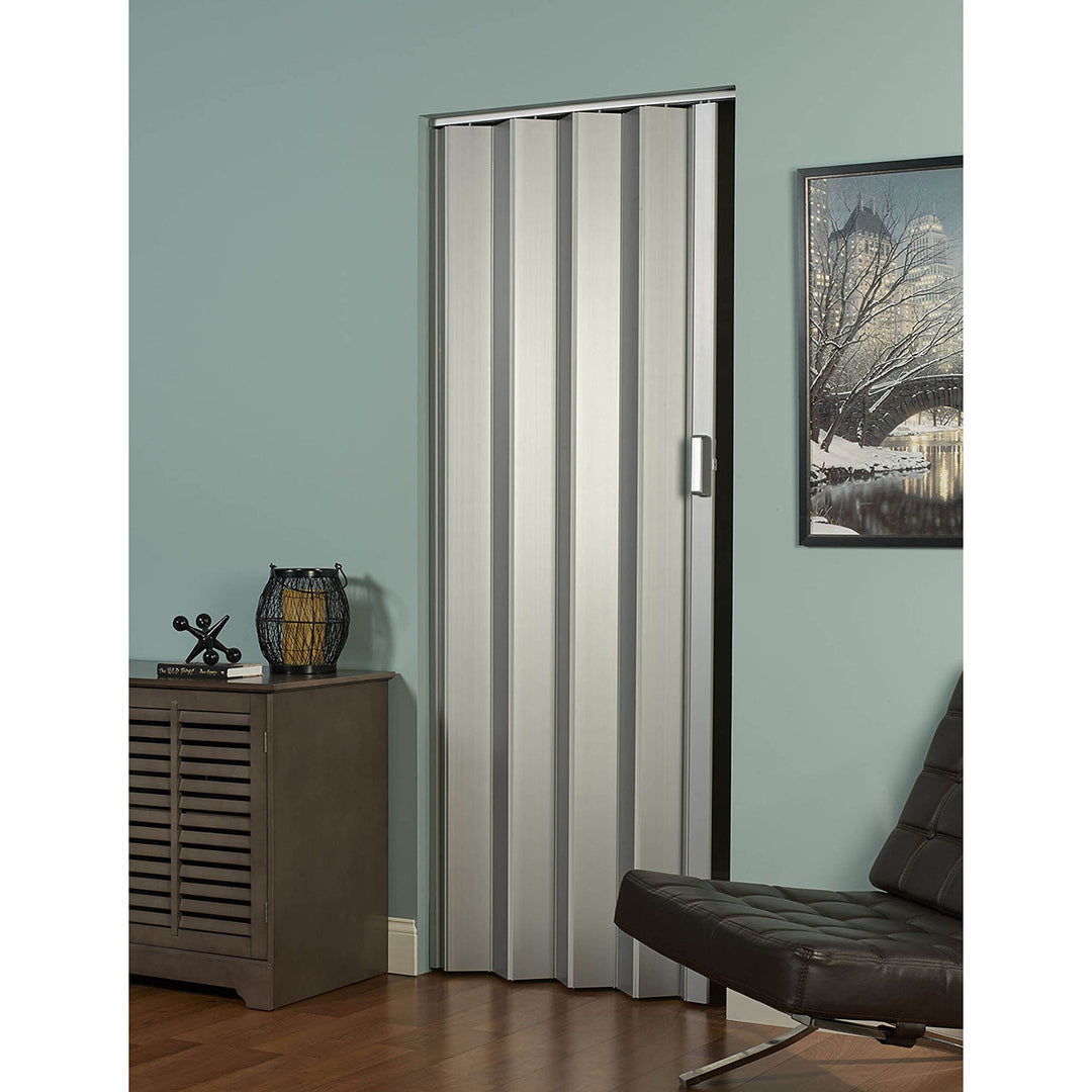 48" w X 96" h Satin Silver Folding Door Accordion Plastic Includes Hardware