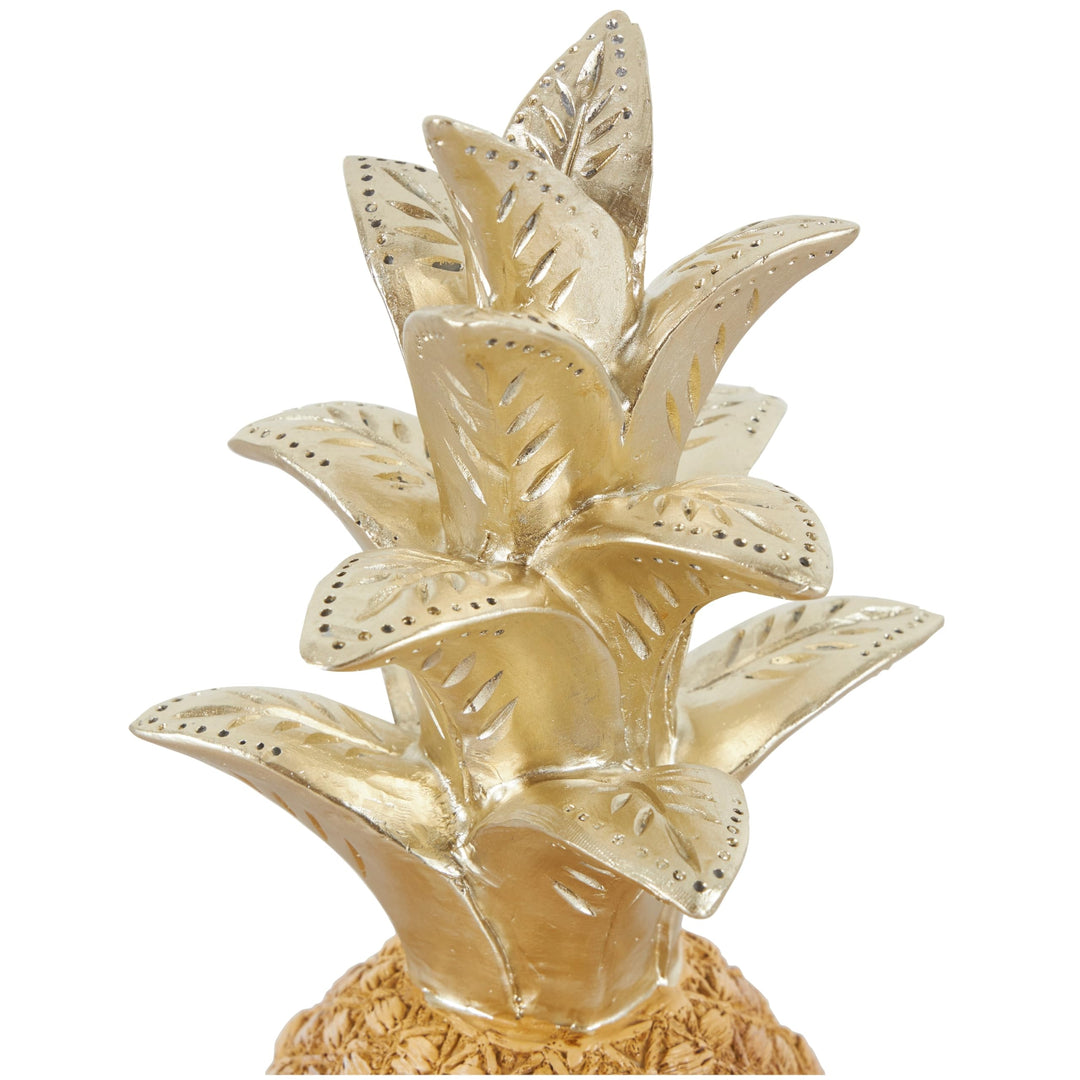Gold Resin Textured Pineapple Fruit Sculpture with Carved Top - Diamond Home USA