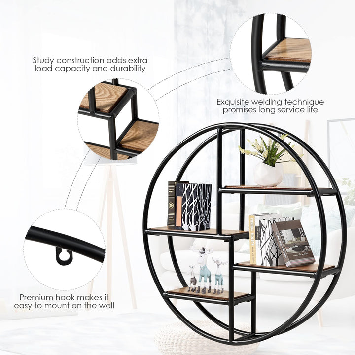 Wall Mounted Circular Shelf Round Hanging 4tier Shelves Black Modern - Diamond Home USA