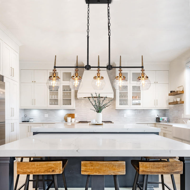 Modern 5-light Linear Glass Rectangle Chandelier Kitchen Island Blackgold 36.2'' - Diamond Home USA