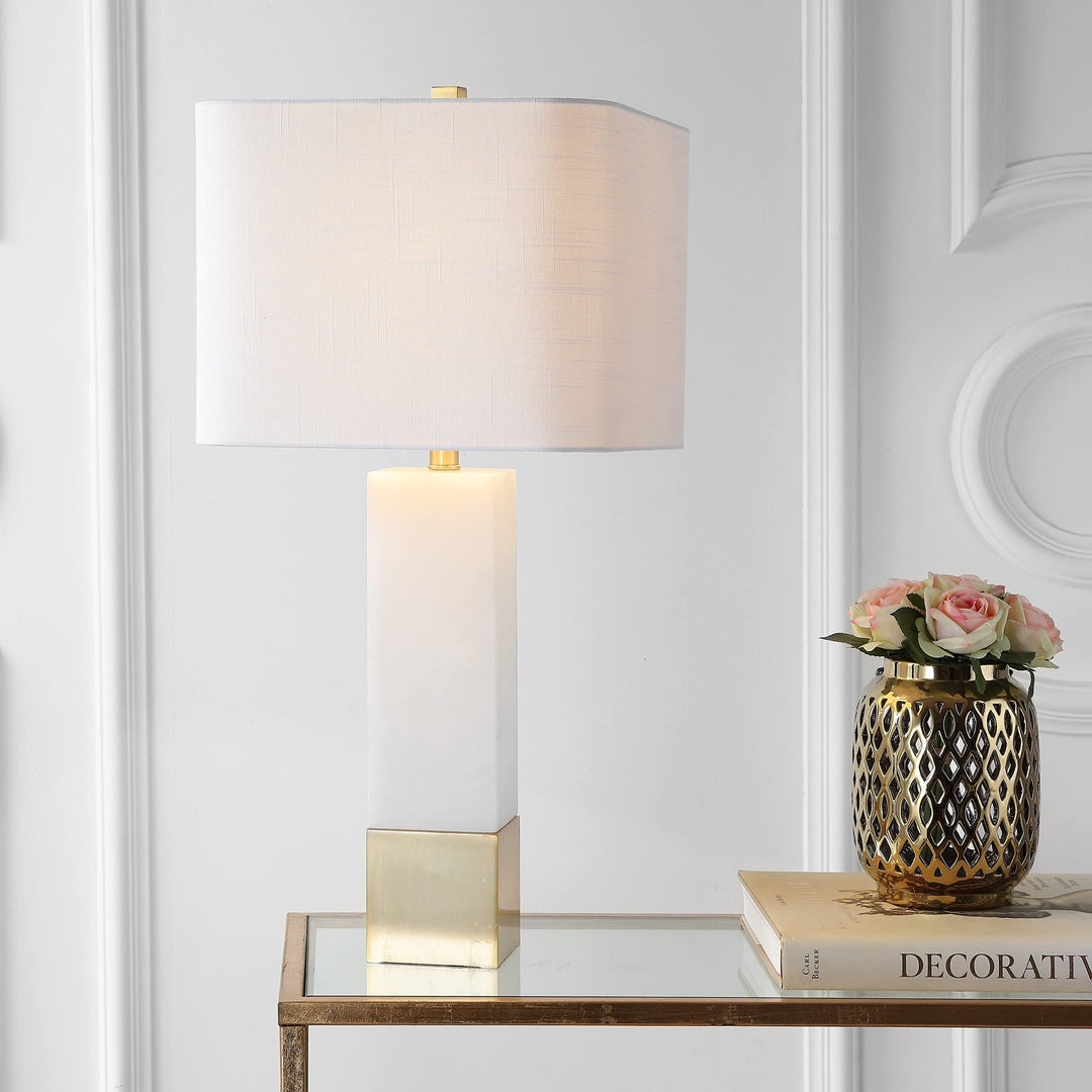 29" Metal/Marble Led Table Lamp Brass Gold/White Gold Modern Contemporary