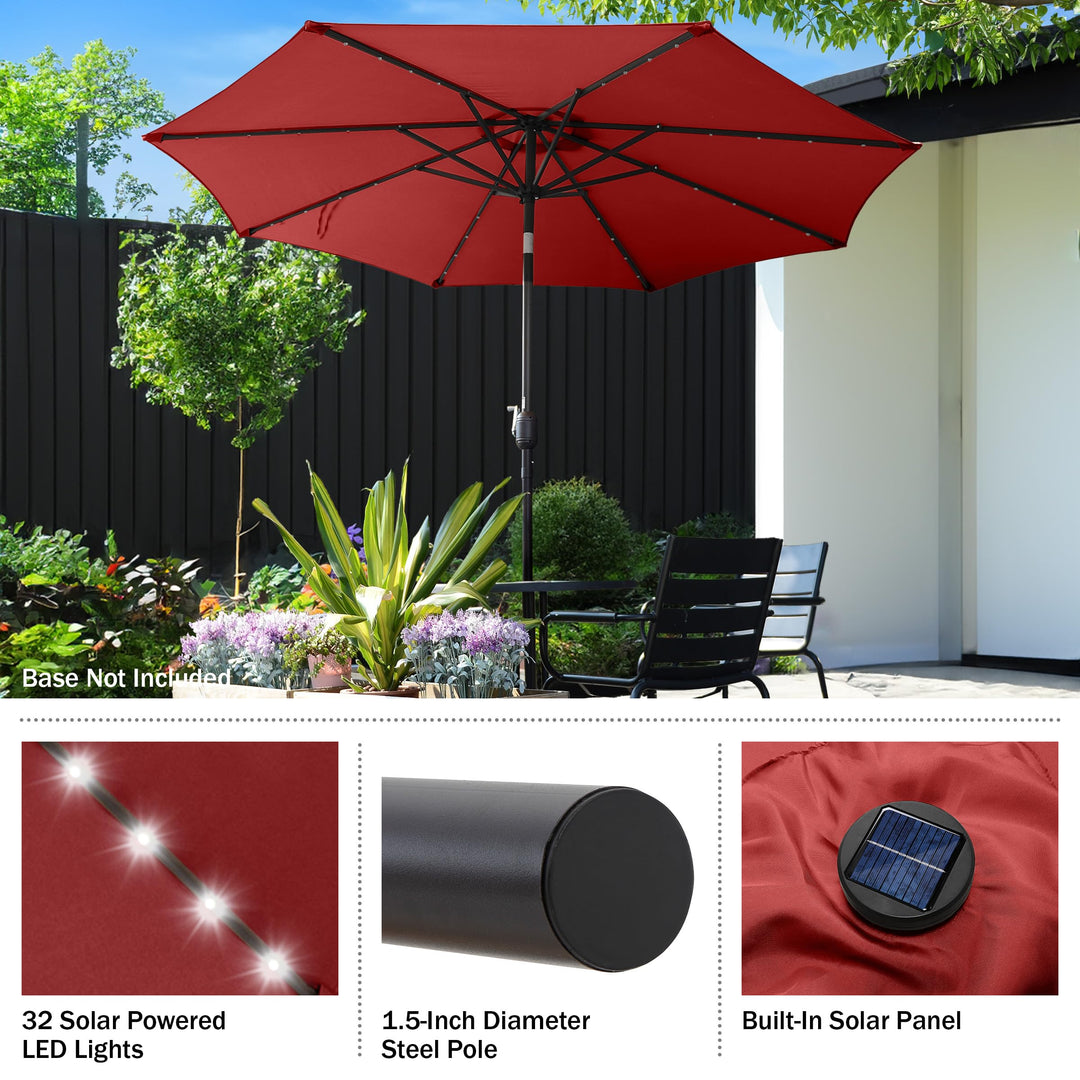 Villacera 9-Foot LED Outdoor Patio Umbrella with Solar Lights Red - Diamond Home USA