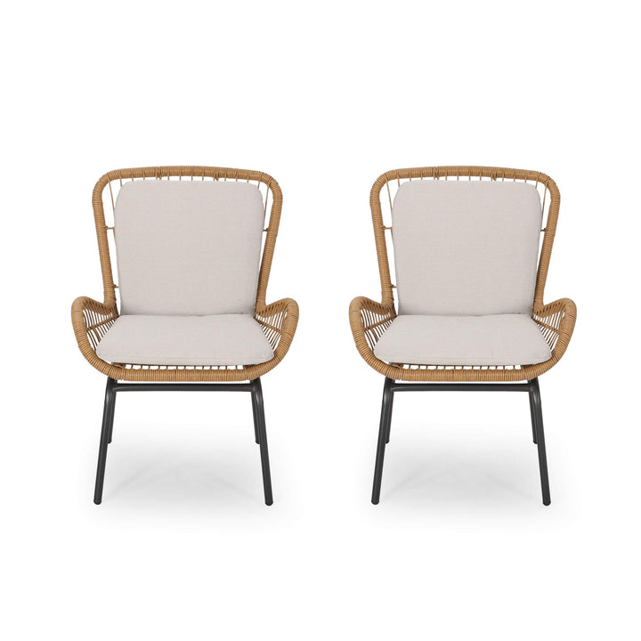 GDFStudio Outdoor Wicker Club Chair with Cushions (Set of 2) Light Brown and Light Brown+Beige