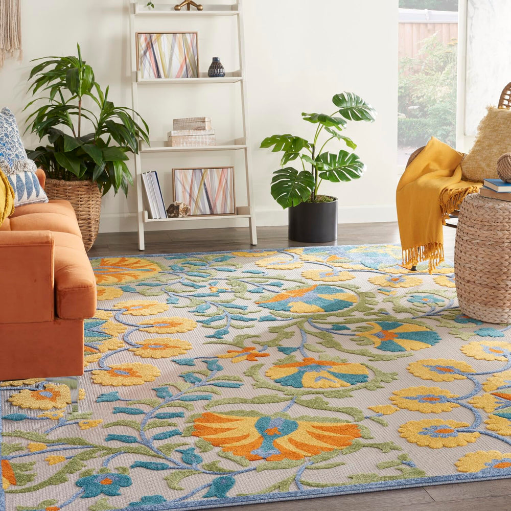 Nourison Aloha Indoor/Outdoor Multicolor 12' x 15' Area Rug Floral Tropical Easy - Diamond Home USA